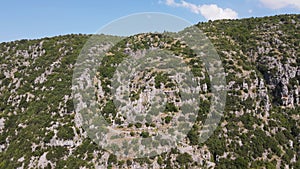 Aerial view of Vradeto Steps at Vikos gorge and Pindus Mountains, Zagori, Epirus, Greece