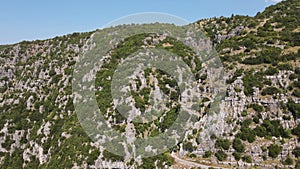 Aerial view of Vradeto Steps at Vikos gorge and Pindus Mountains, Zagori, Epirus, Greece