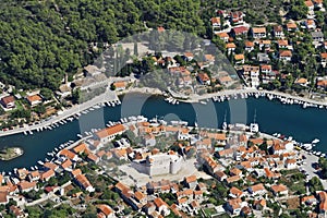 Aerial view of Vrboska town on Hvar island