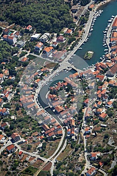 Aerial view of Vrboska town on Hvar island