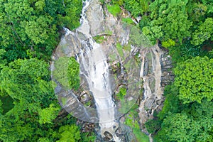 Aerial view of Wachirathan waterfall in rainy season at Doi Inthanon national park, Chian Mai, Thailand