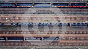 Aerial view on wagons with black coal.