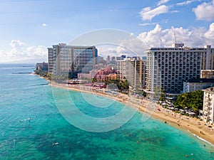 Aerial view of Waikiki Beach and Diamond Head Crater