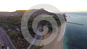 Aerial view of Waikiki Beach and Diamond Head in Honolulu, Hawaii