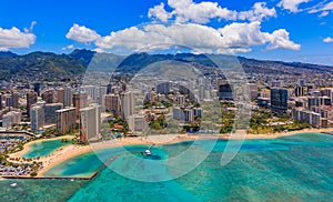 Aerial view of Waikiki Beach in Honolulu Hawaii photo