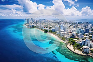 Aerial view of Waikiki Beach, Honolulu, Oahu, Hawaii, Aerial view of Male the capital of the Maldives, AI Generated