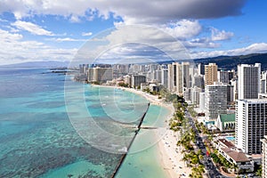 Aerial view of Waikiki Beach and its hotels and condominiums