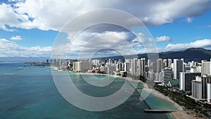 Aerial view of Waikiki Beach and its hotels and condominiums