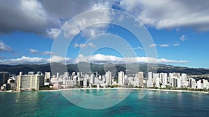 Aerial view of Waikiki Beach and its hotels and condominiums