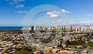 Aerial view of Waikiki looking towards Honolulu on Oahu