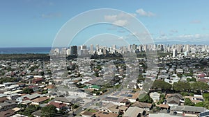 Aerial view of Waikiki moving towards Honolulu on Oahu