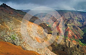 Aerial view into Waimea Canyon, also known as the Grand Canyon o