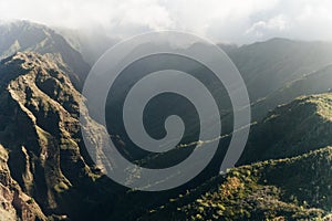 Aerial view of Waimea Canyon Grand Canyon of the Pacific on the western side of Kauai island in Hawaii