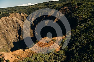 Aerial view of Waimea Canyon Grand Canyon of the Pacific on the western side of Kauai island in Hawaii