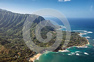 Aerial View of Wainiha area in Kauai HI Haena Beach, Tunnels Beach, Hanelei, Princeville