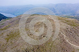 Aerial view of walkers on top of Scafell Pike