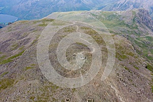 Aerial view of walkers on top of Scafell Pike