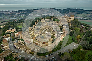 Aerial view of the walled town and castle of Gradara in Marche Italy popular tourist destination photo