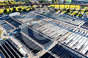Aerial view of Wards Island Wastewater Treatment Plant in NY