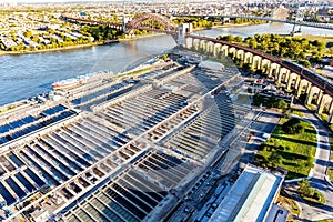 Aerial view of Wards Island Wastewater Treatment Plant in NY