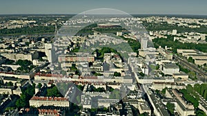 Aerial view of Warsaw from the city centre towards the Vistula River. Poland