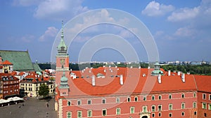 Aerial view of Warsaw, Poland, people at the palace square