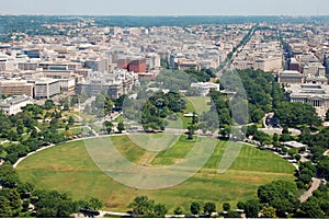 Aerial view of Washington DC with The White house