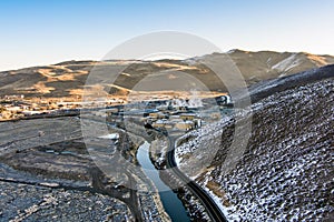 Aerial view of a Waste Water Sewage Treatment Plant at sunrise