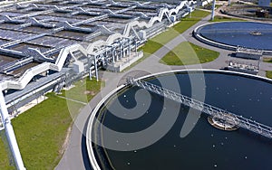 Aerial view of the wastewater treatment plant. Pumping station and drinking water supply