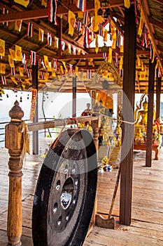 Aerial view of Wat Chaloem Phra Kiat Phrachomklao Rachanusorn, sky pagodas on top of mountain in Lampang Thailand