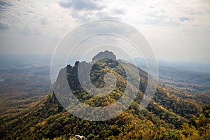 Aerial view of Wat Chaloem Phra Kiat Phrachomklao Rachanusorn, sky pagodas on top of mountain in Lampang Thailand