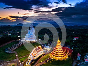 Aerial view of Wat Huay Pla Kang, Chinese temple in Chiang Rai Province, Thailand