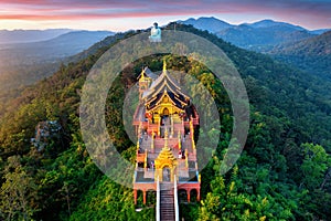 Aerial view of Wat Phra That Doi Phra Chan temple in Lampang, Thailand