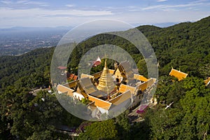 Aerial view at Wat Phra That Doi Suthep temple in Chiangmai, Thailand.