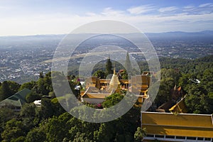 Aerial view at Wat Phra That Doi Suthep temple in Chiangmai, Thailand.