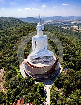 Aerial view of Wat Roi Phra Phutthabat Phu Manorom, Mukdahan, Thailand