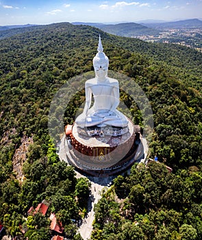 Aerial view of Wat Roi Phra Phutthabat Phu Manorom, Mukdahan, Thailand