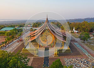 Aerial view of Wat Sirindhorn Wararam or Wat Phu Prao temple in Ubon Ratchathani, Thailand. Buddist temple. Tourist attraction