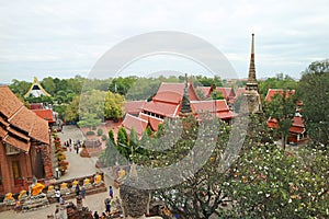 Aerial view of Wat Yai Chai Mongkhon Buddhist Temple View from the Main Stupa, Ayutthaya, Thailand