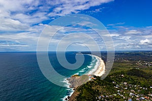 aerial view of Wategoes Beach at Byron Bay with lighthouse. The Photo was taken out of a Gyrocopter, Byron Bay, Queensland, photo