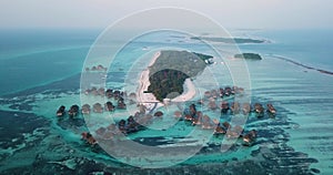 Aerial view of water bungalows, Huraa Island, Maldives