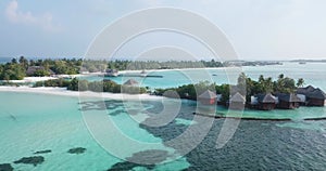 Aerial view of water bungalows, Huraa Island, Maldives