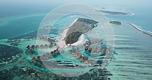 Aerial view of water bungalows, Huraa Island, Maldives