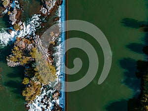 Aerial view of the water fall that the city of Idaho Falls, ID USA is named after.