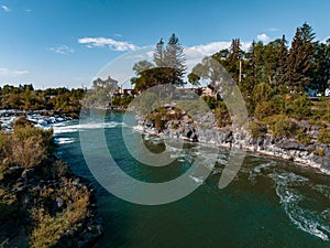 Aerial view of the water fall that the city of Idaho Falls, ID USA is named after.