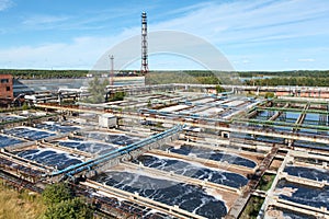 Aerial view of water treatment plant in woods