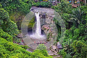 Aerial view of waterfall in Bali Indonesia. Bali waterfalls. Beauty of a waterfall