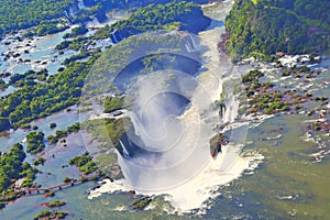 Aerial view of a waterfall. Environment with lots of green. Mata Atlantica do Brasil, Iguacu River in the interior of the state o photo