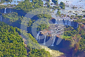 Aerial view of a waterfall. Environment with lots of green. Mata Atlantica do Brasil, Iguacu River in the interior of the state o photo