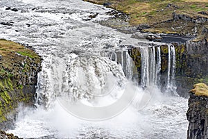 Aerial view of the waterfall Hafragilsfoss, in northern Iceland